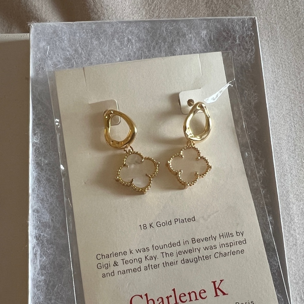 Charlene K 18K Gold Plated Pearl Clover Earrings Earring Jewelry Mother Of Pearl